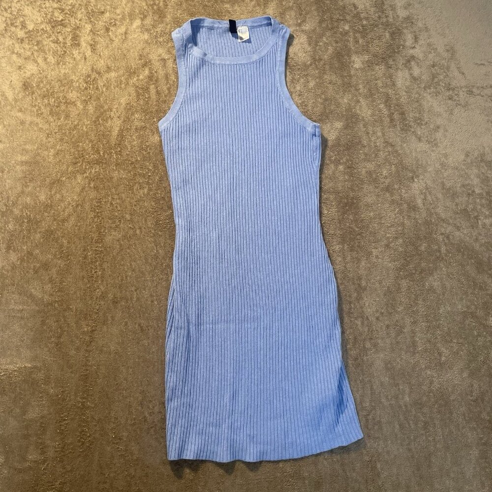 H&M Dress Womens Medium Light Blue Ribbed Knit Racer Back Sleeveless Knee Tank - Picture 1 of 6